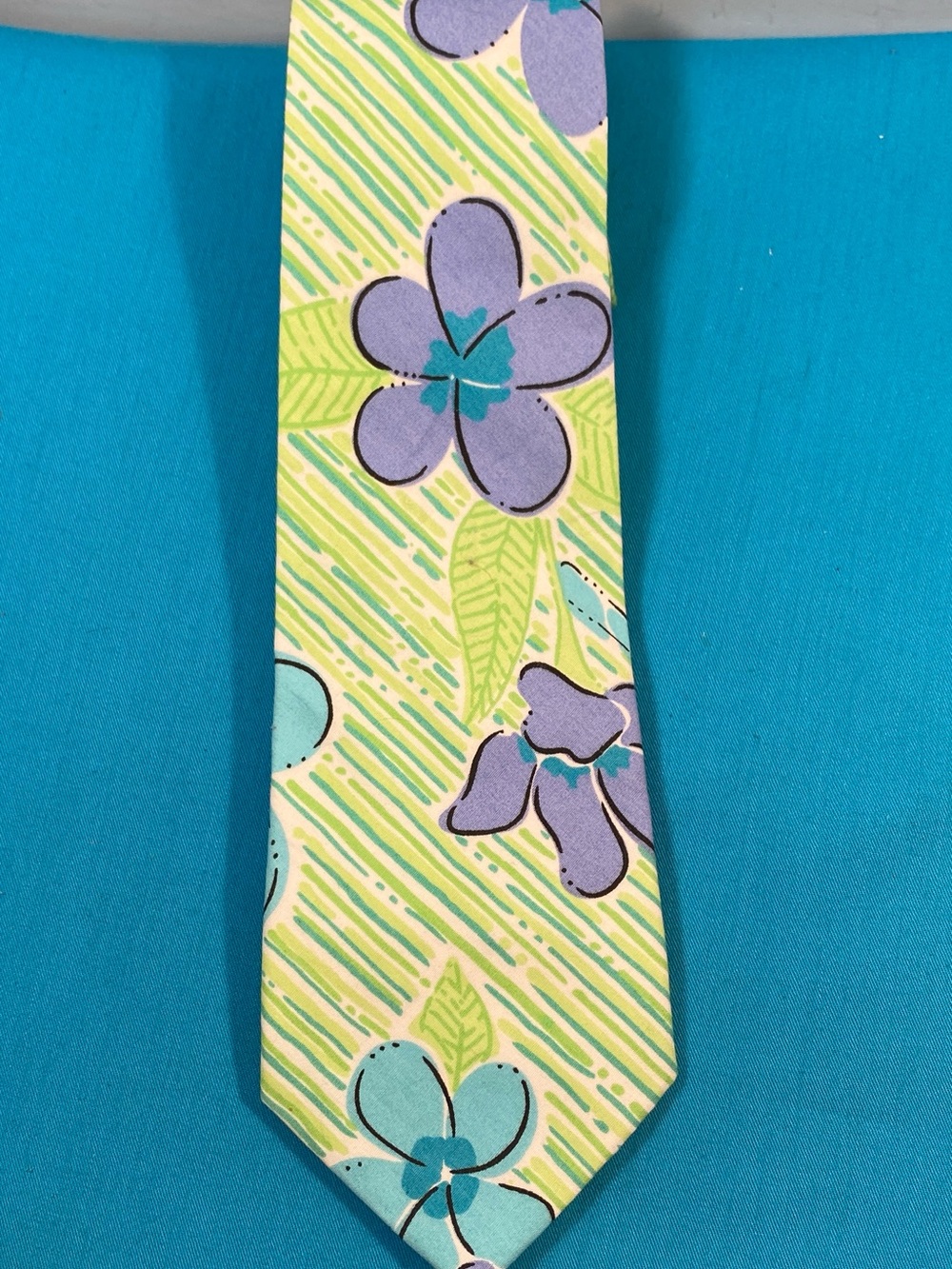 Lilly Pulitzer Green Striped Tie with Purple & Teal Floral Print